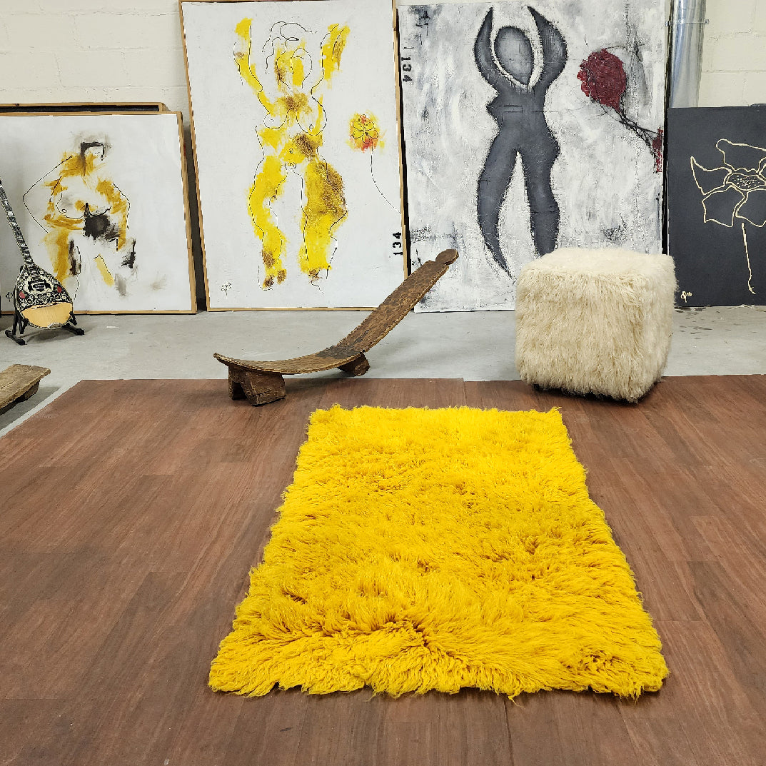 SUPER THICK 3X5 MUSTARD FLOKATI RUG | THICK 3000gsm WEIGHT | LONG 3.5