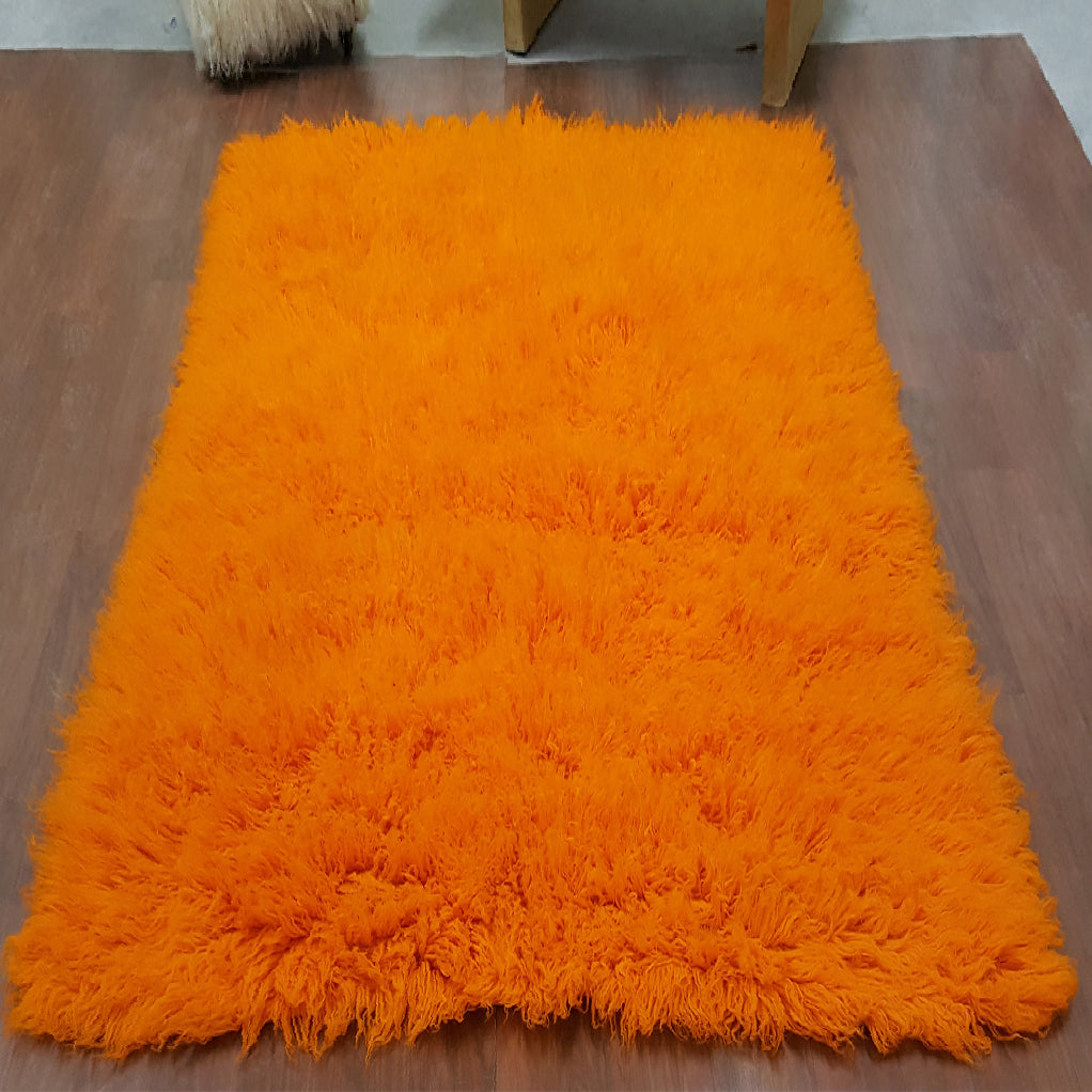 SUPER THICK 3X5 RETRO ORANGE FLOKATI RUG THICK 3000gsm WEIGHT LONG