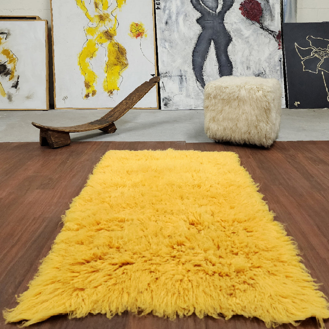 SUPER THICK 3X5 GOLD FLOKATI RUG | THICK 3000gsm WEIGHT | LONG 3.5