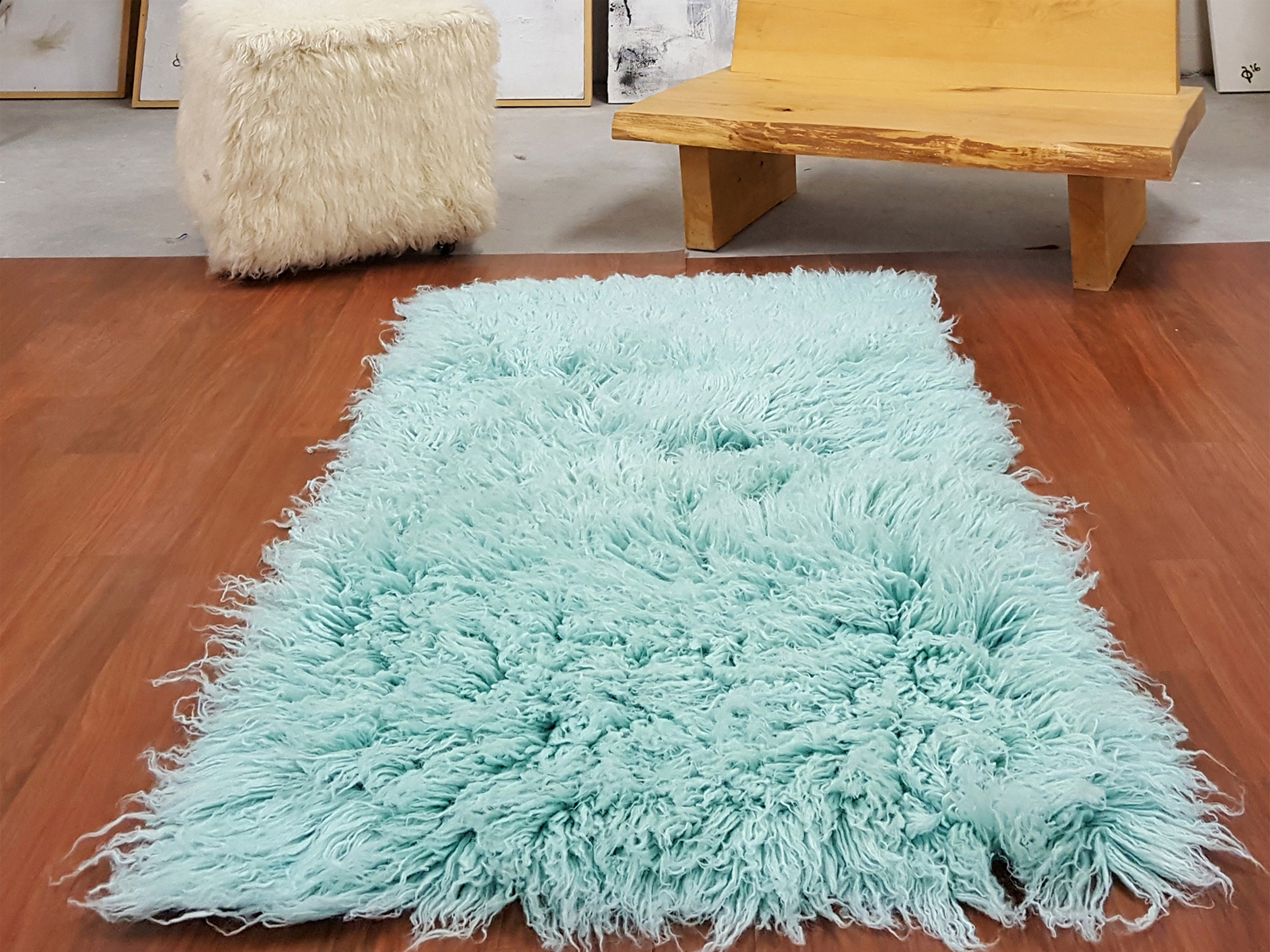 BEAUTIFUL 3X5 MINT FLOKATI RUG | LONG 3.5