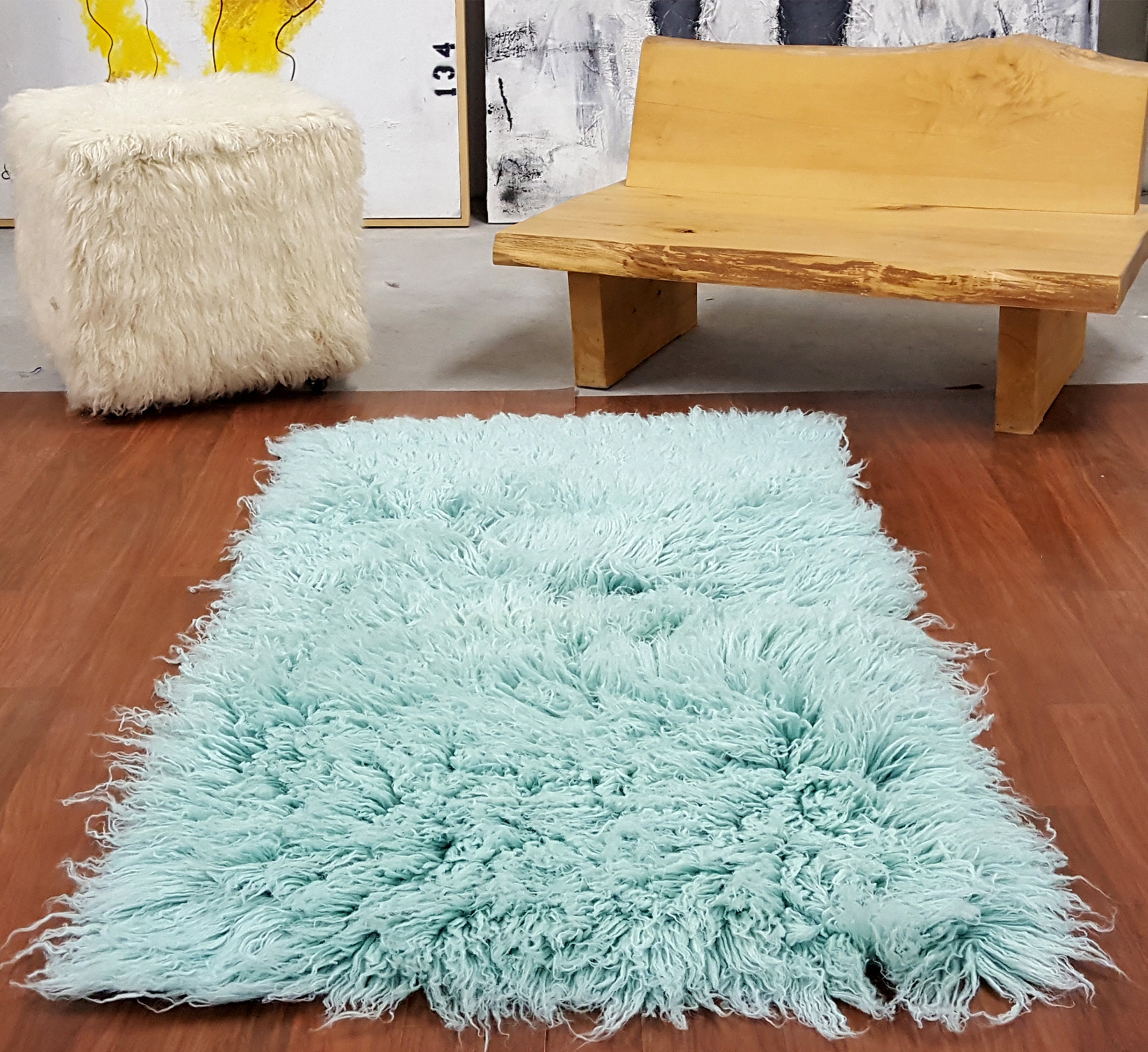 BEAUTIFUL 3X5 MINT FLOKATI RUG | LONG 3.5