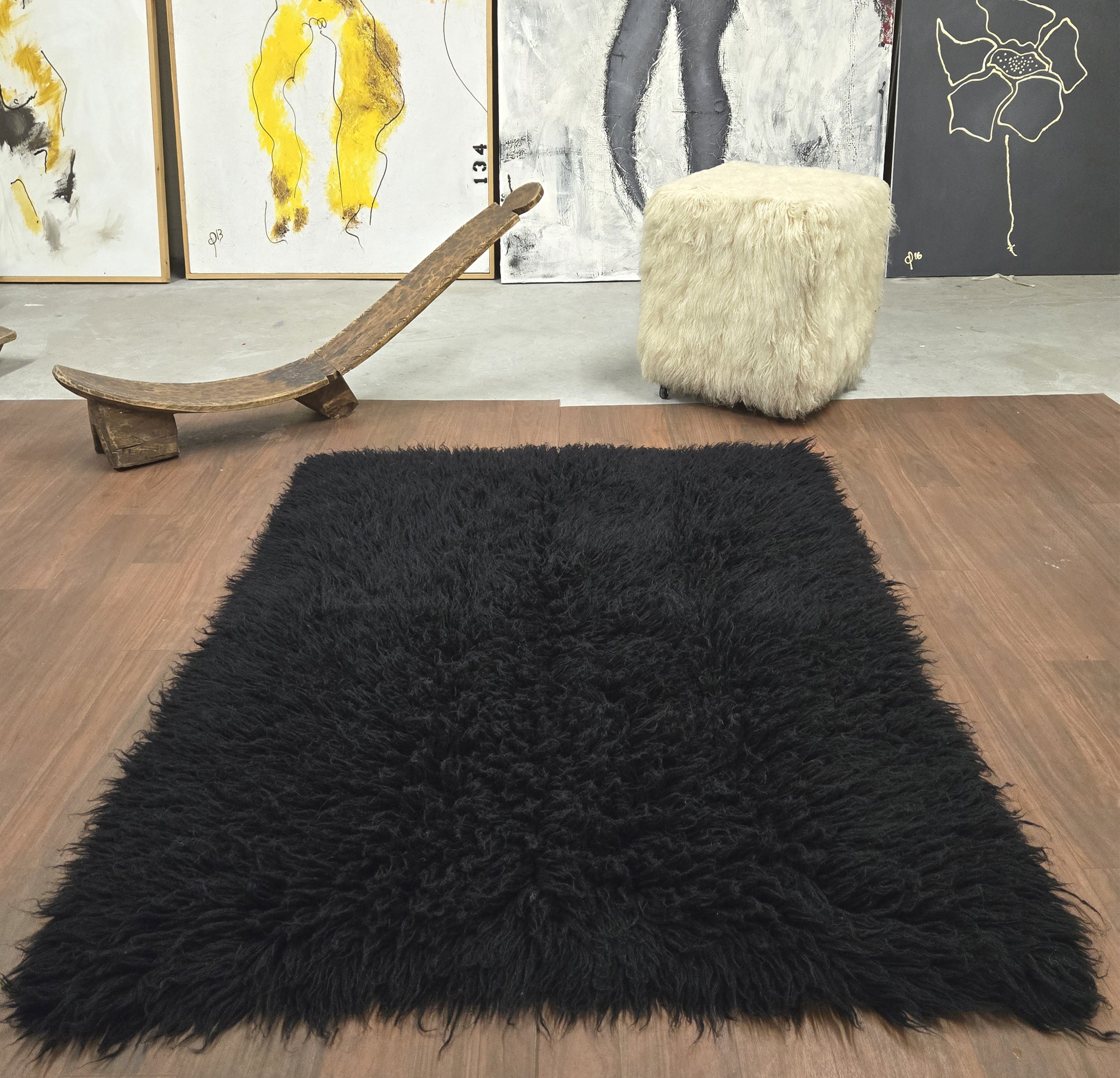 SUPER PLUSH 3X5 BLACK FLOKATI RUG | THICK 3000gsm WEIGHT | LONG 3.5