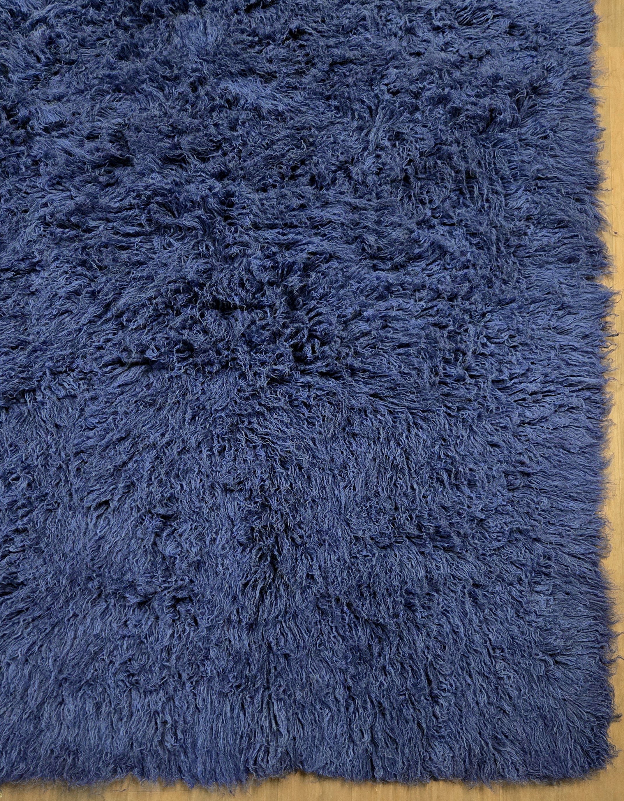 BEAUTIFUL LARGE ROYAL BLUE FLOKATI RUG | THICK 3.5