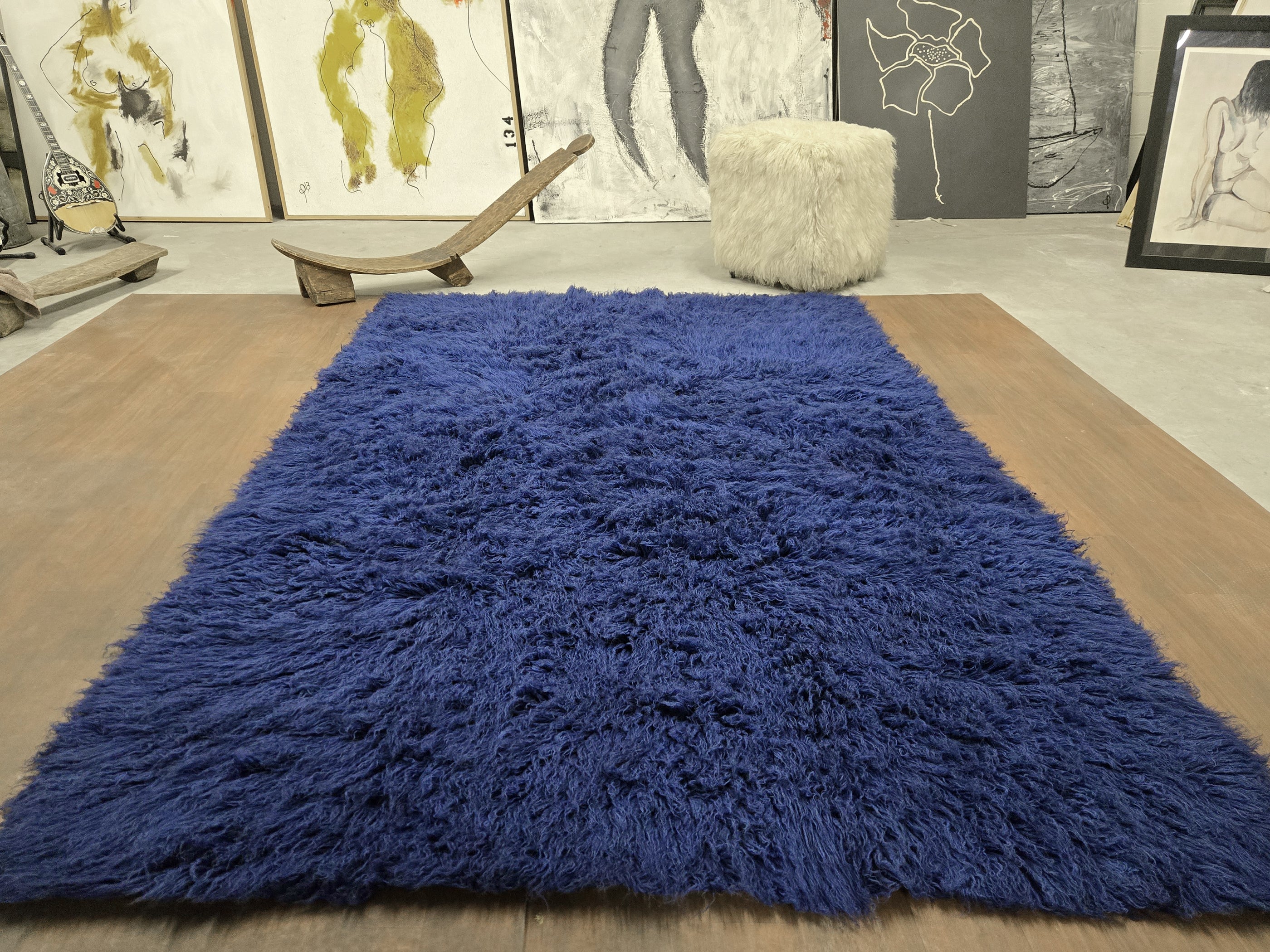 BEAUTIFUL LARGE ROYAL BLUE FLOKATI RUG | THICK 3.5