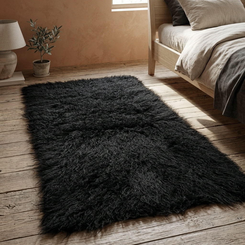 BEAUTIFUL BLACK FLOKATI RUGS💥 LONG 3.5