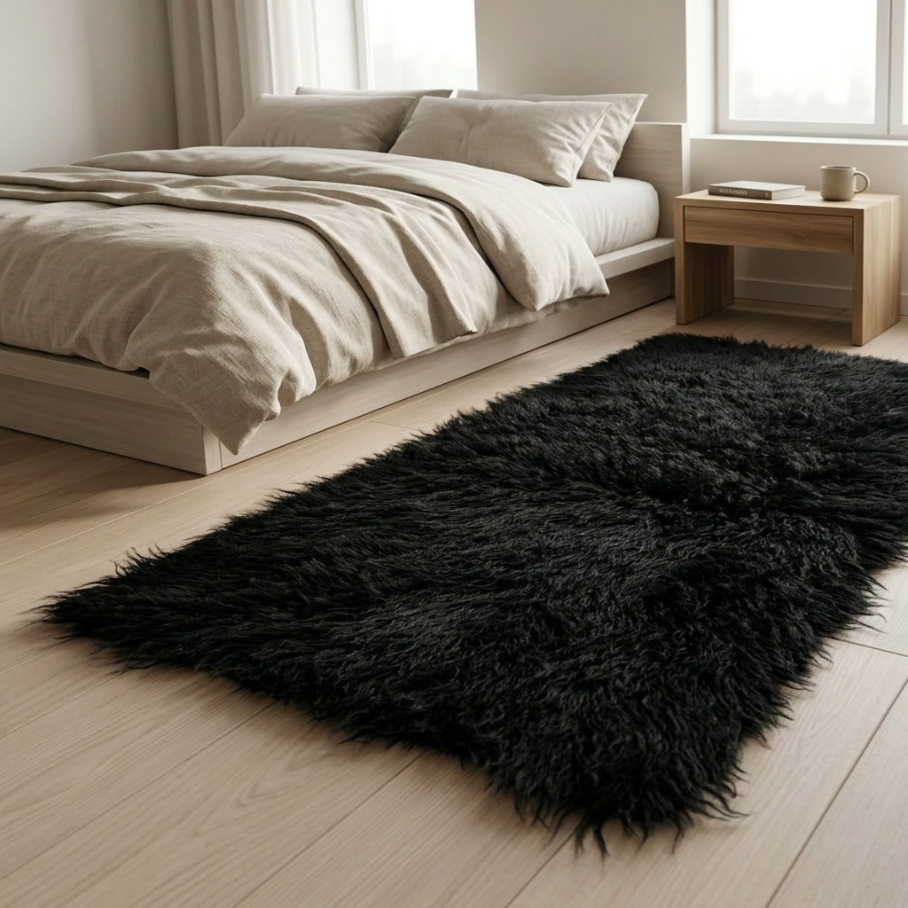 BEAUTIFUL BLACK FLOKATI RUGS💥 LONG 3.5