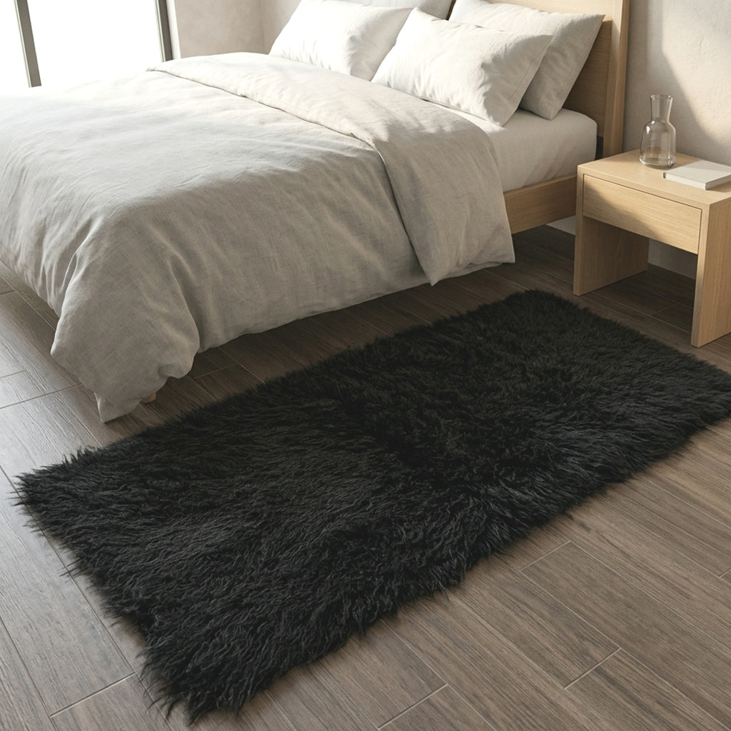 BEAUTIFUL BLACK FLOKATI RUGS💥 LONG 3.5