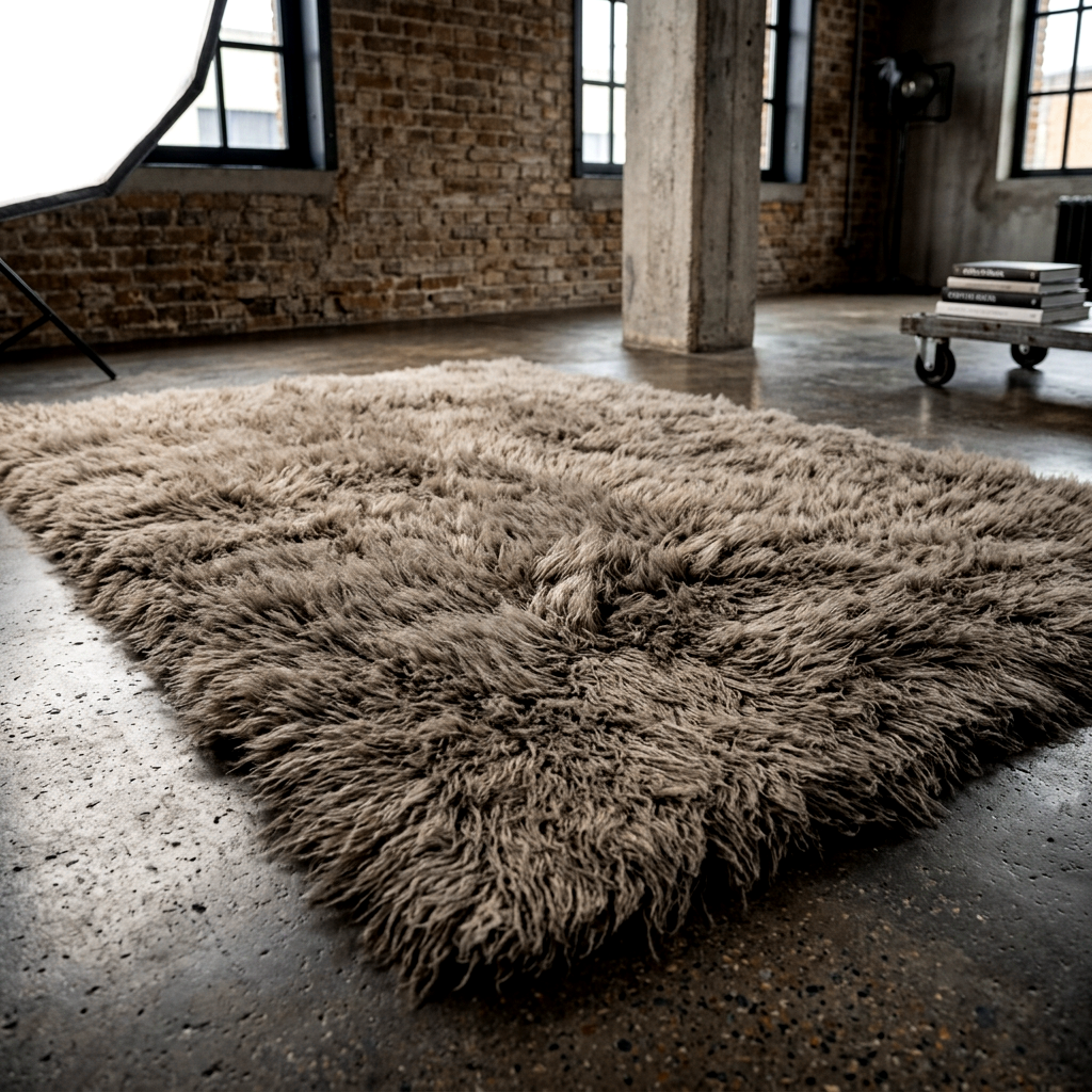 SUPER THICK LIGHT BROWN FLOKATI RUG💥LONG 3.5” PILE💥ORGANIC WOOL