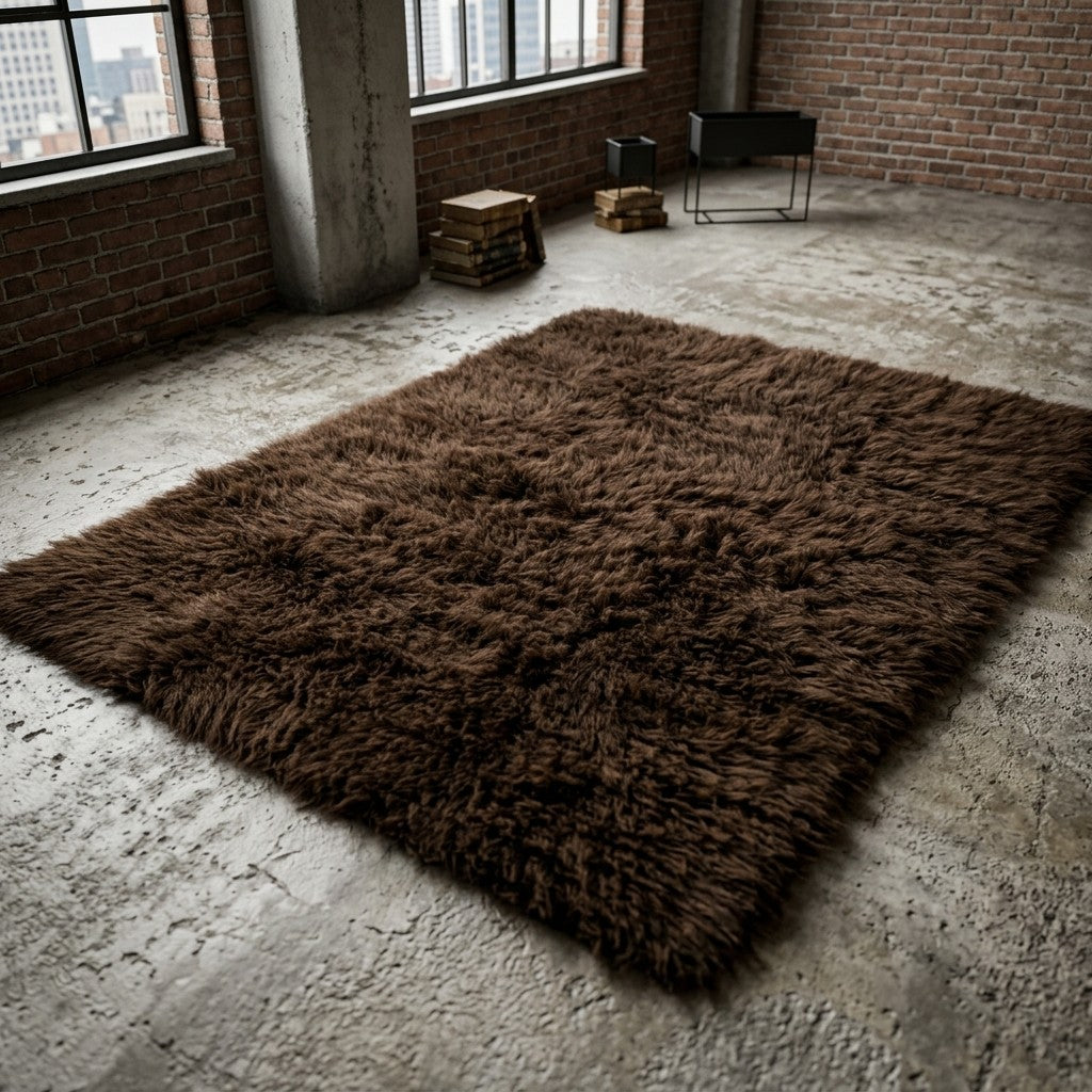 HUGE 10X10 SQUARE CHOCOLATE BROWN FLOKATI RUG💥LONG 3