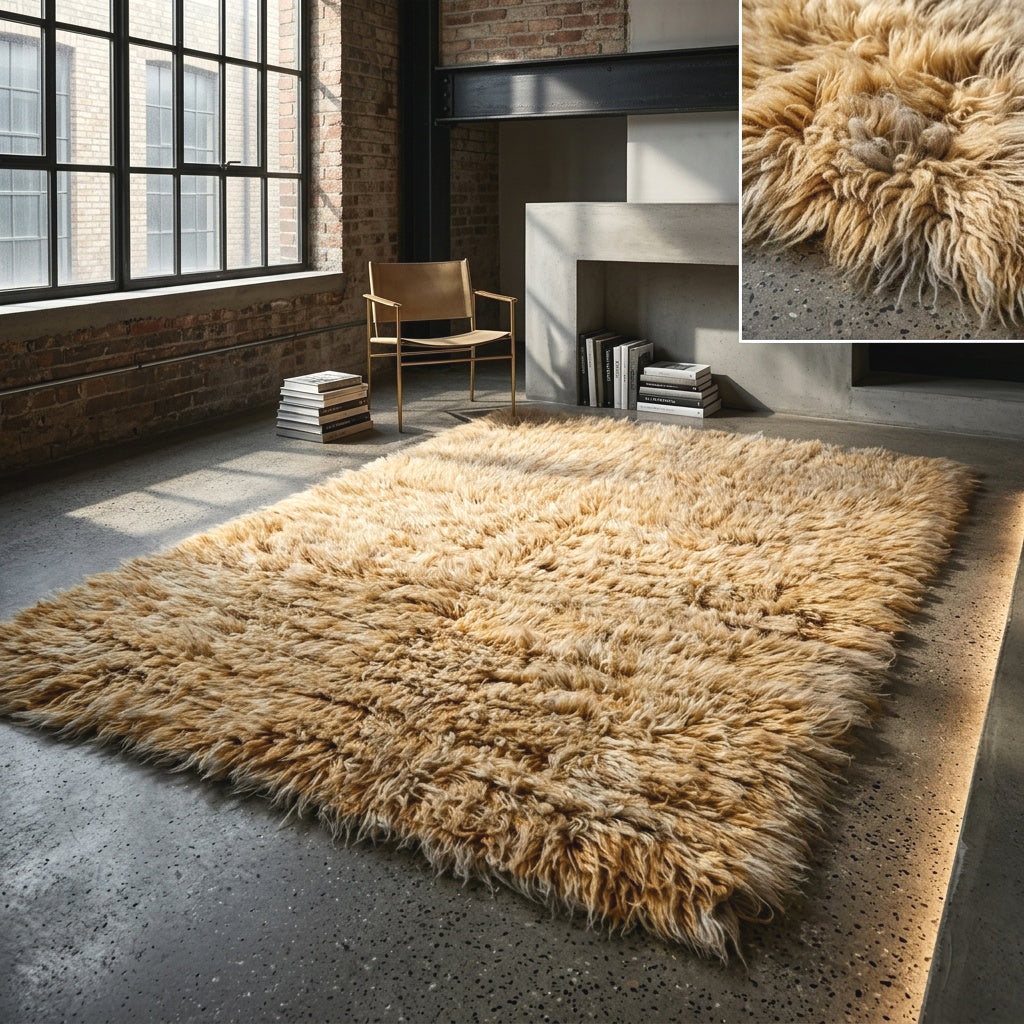 BEAUTIFUL COPPER + WHITE FLOKATI RUG💥THICK 3.5
