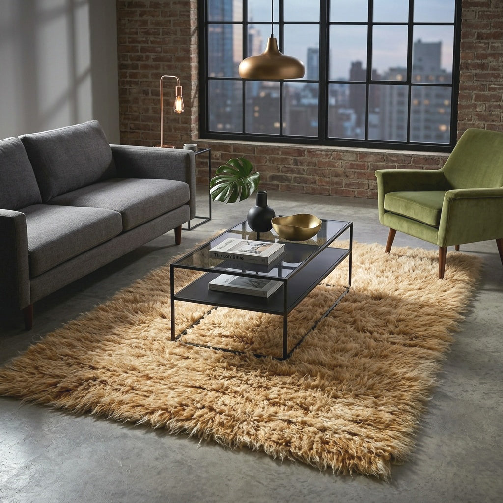 BEAUTIFUL COPPER + WHITE FLOKATI RUG💥THICK 3.5