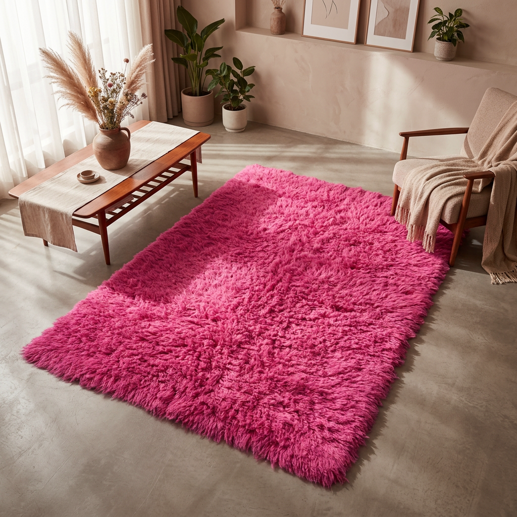 STYLISH FUCHSIA -HOT PINK FLOKATI RUG💥THICK 3.5