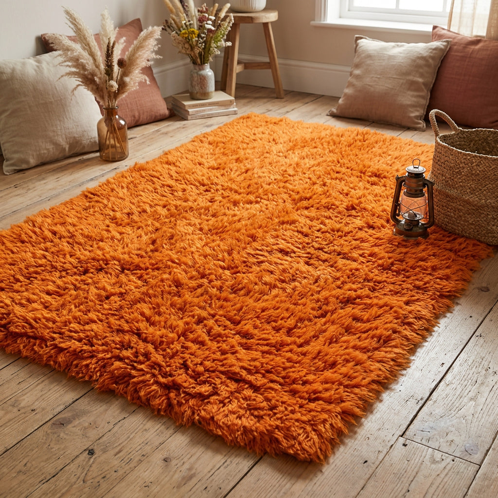 STYLISH TANGERINE ORANGE FLOKATI RUG💥THICK 3.5