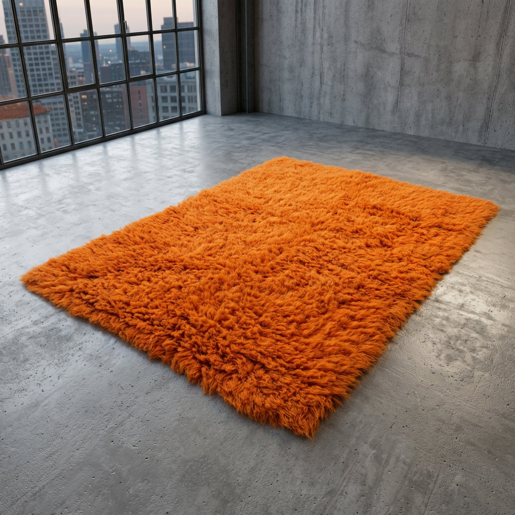 STYLISH TANGERINE ORANGE FLOKATI RUG💥THICK 3.5