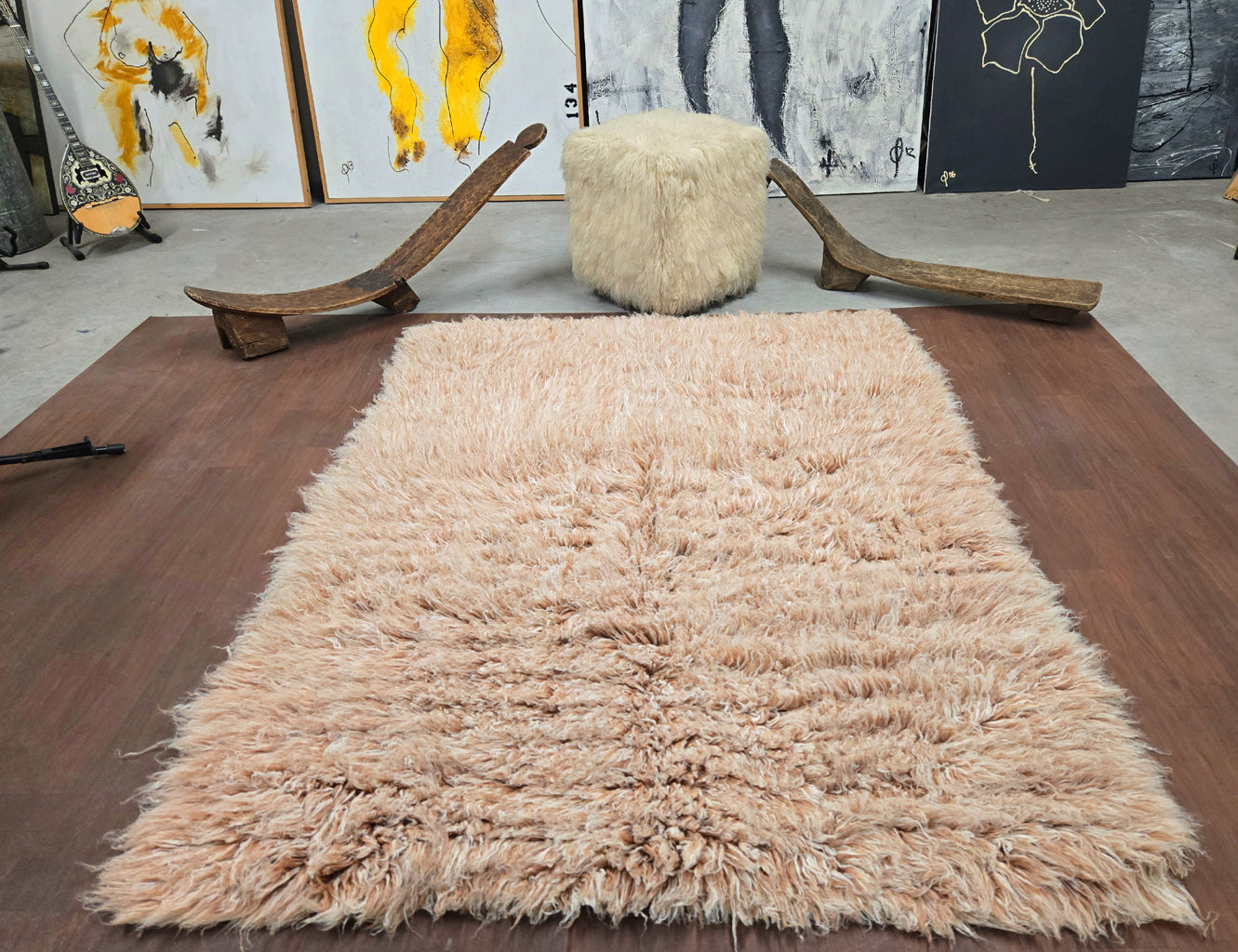 BEAUTIFUL FIERY TAN WHITE FLOKATI RUG | THICK 3.5