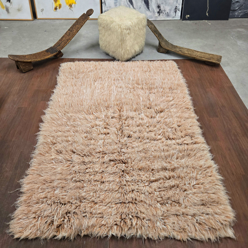 BEAUTIFUL FIERY TAN WHITE FLOKATI RUG | THICK 3.5