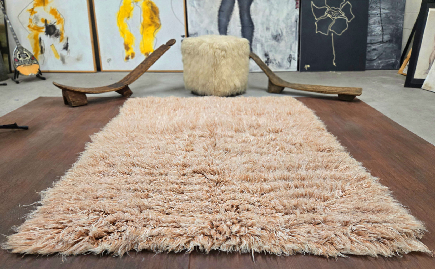 BEAUTIFUL FIERY TAN WHITE FLOKATI RUG | THICK 3.5