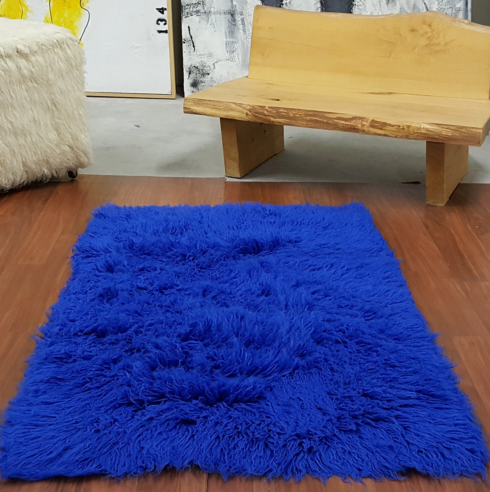 SUPER THICK 3x5 COBALT BLUE FLOKATI RUG | LONG 3.5