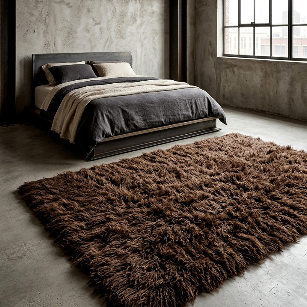 HUGE 10X10 SQUARE CHOCOLATE BROWN FLOKATI RUG💥LONG 3