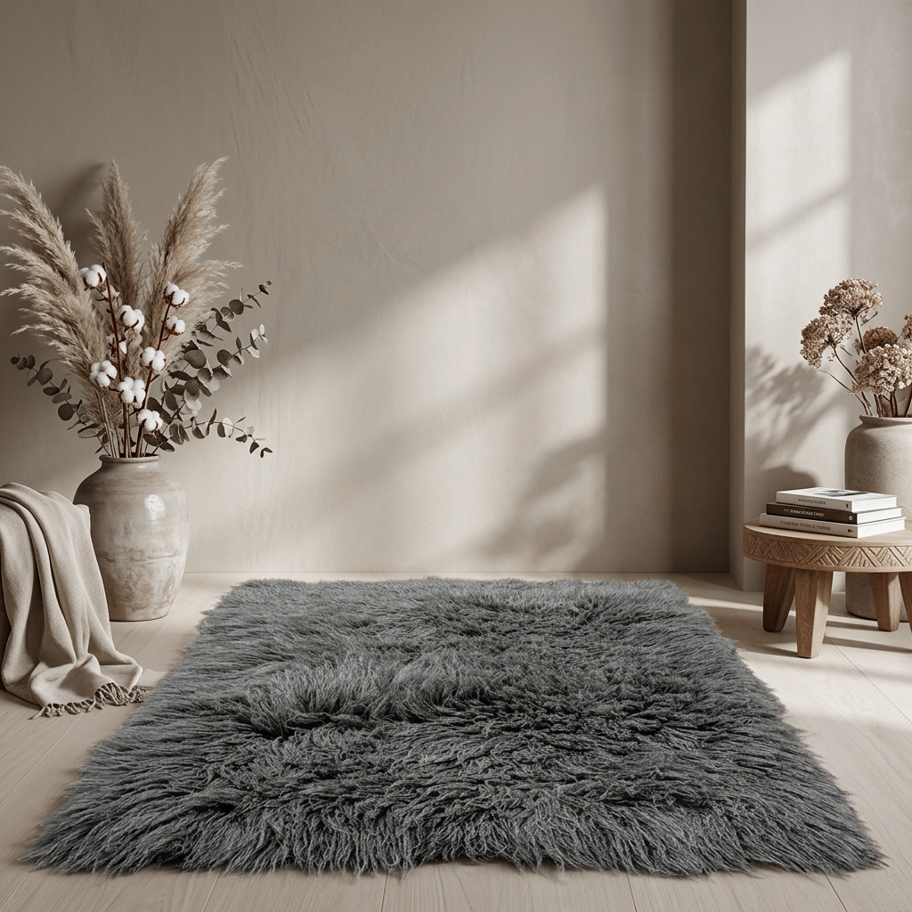 STYLISH 3X5 WARM GRAY FLOKATI RUG | THICK 3000 GRAM WEIGHT | LONG 3.5