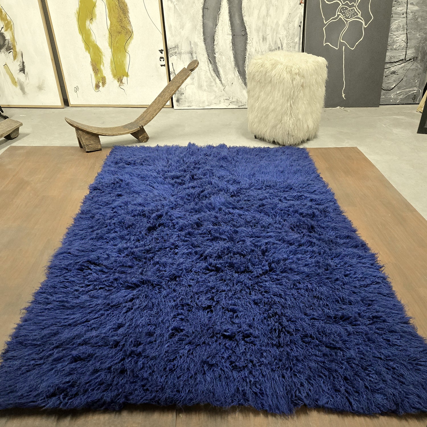 BEAUTIFUL LARGE ROYAL BLUE FLOKATI RUG | THICK 3.5