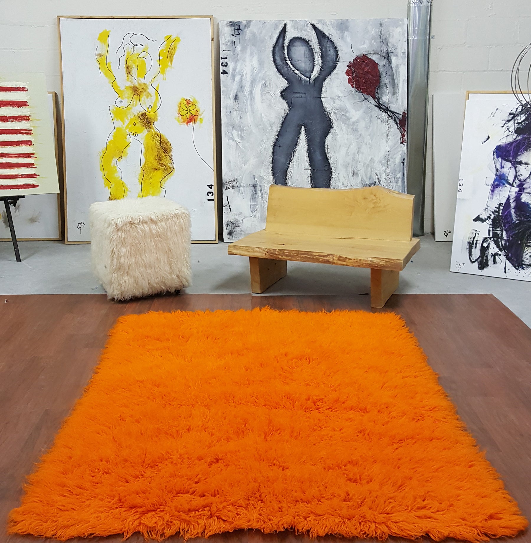 STYLISH 3x5 RETRO ORANGE FLOKATI RUG | THICK 3.5