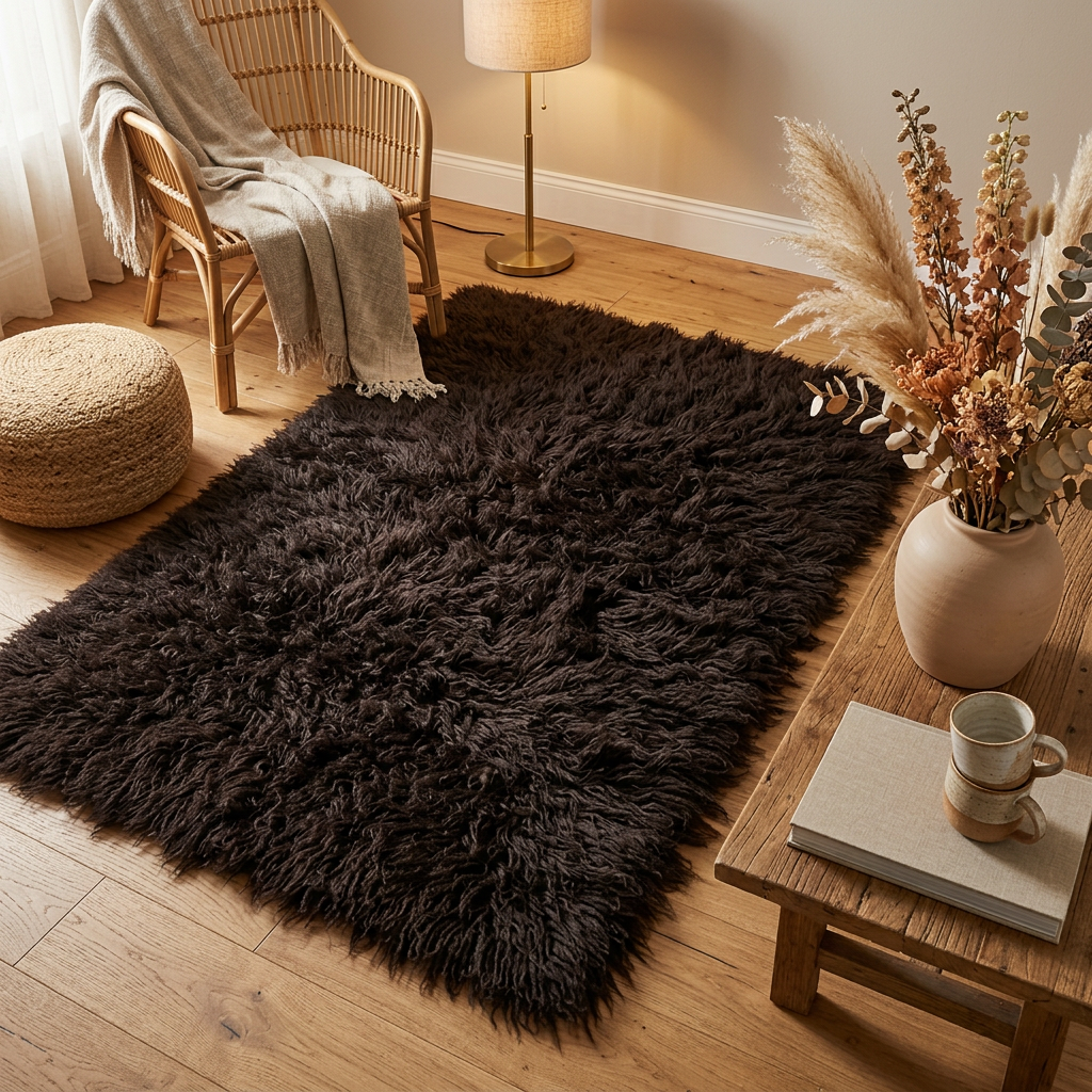 BEAUTIFUL BLACK FLOKATI RUGS💥 LONG 3.5