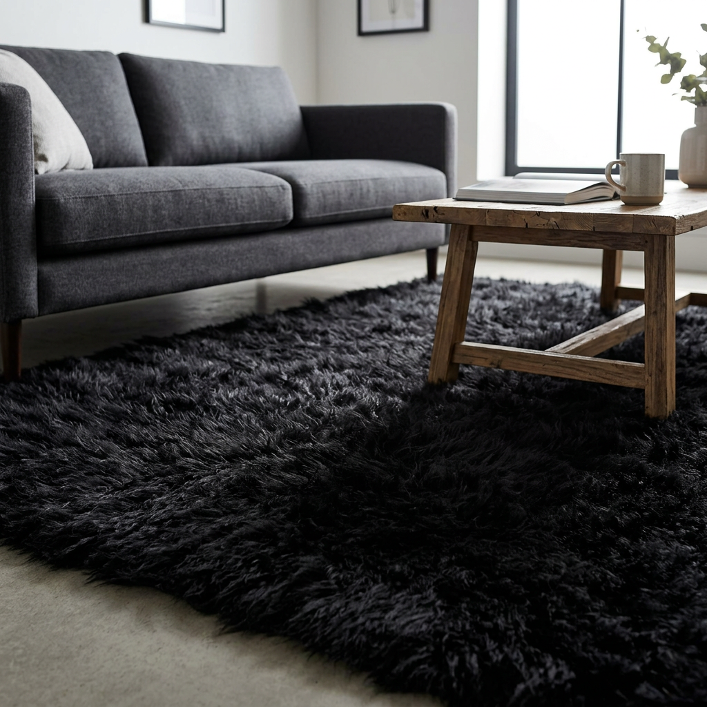 BEAUTIFUL BLACK FLOKATI RUGS💥 LONG 3.5