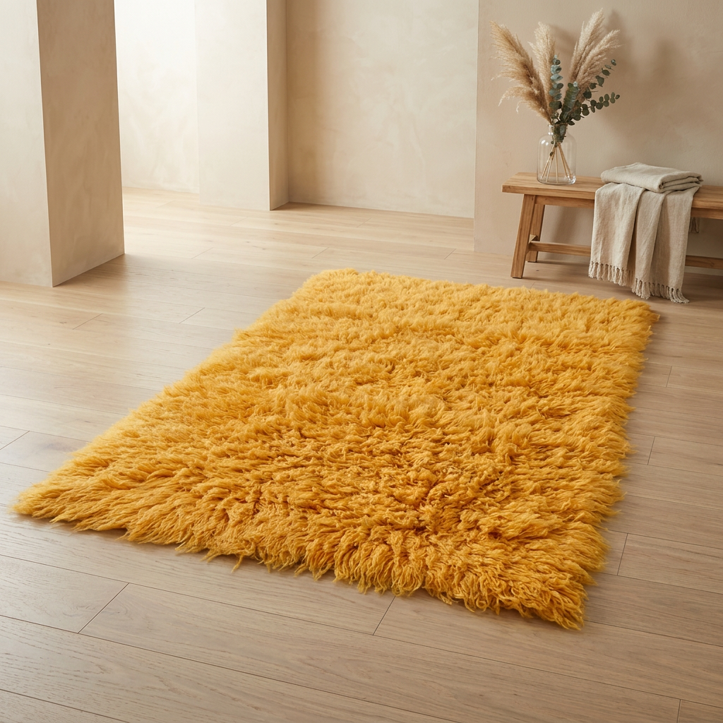 BEAUTIFUL 3X5 GOLD FLOKATI RUG💥LONG 3.5