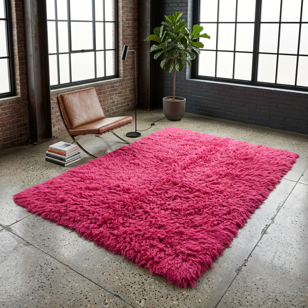 STYLISH FUCHSIA -HOT PINK FLOKATI RUG💥THICK 3.5