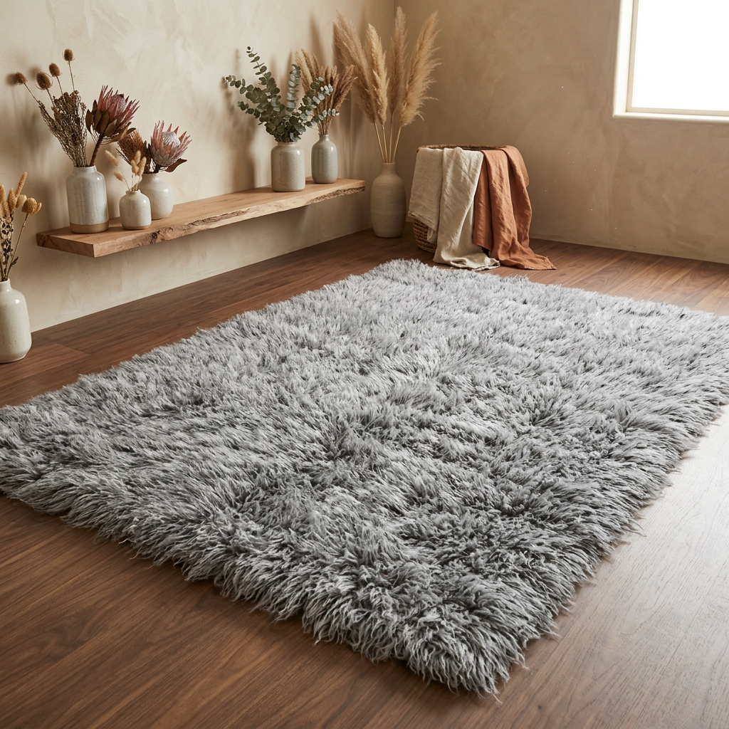 STYLISH SALT AND PEPPER GREEK FLOKATI RUG 💥THICK 3.5