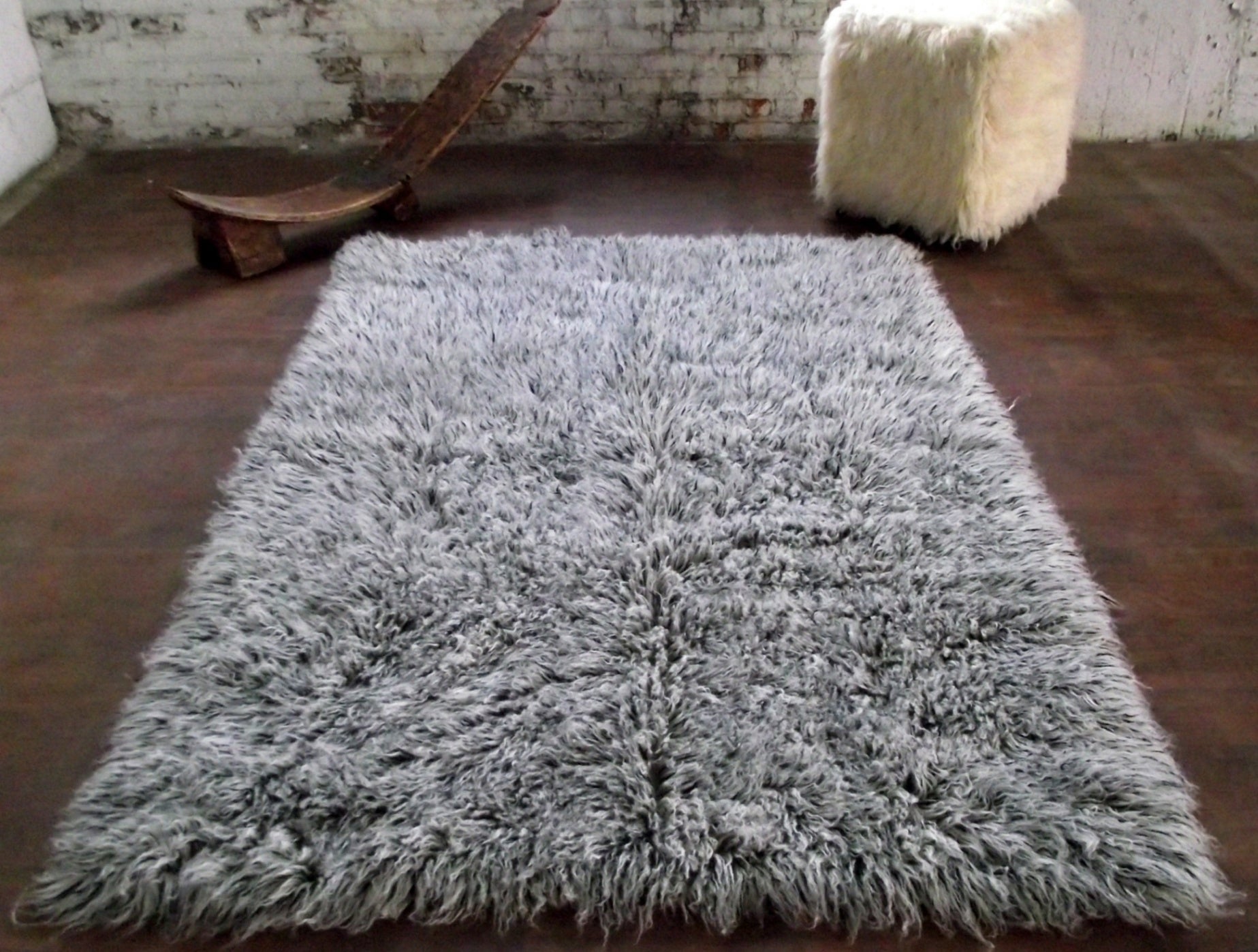 STYLISH SALT AND PEPPER GREEK FLOKATI RUG 💥THICK 3.5