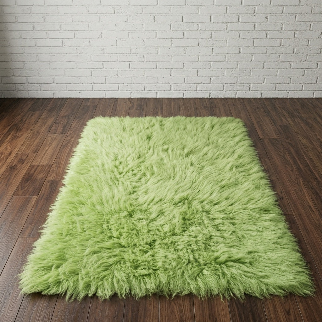 STYLISH 3X5 LIME GREEN FLOKATI RUG💥 LONG 3.5