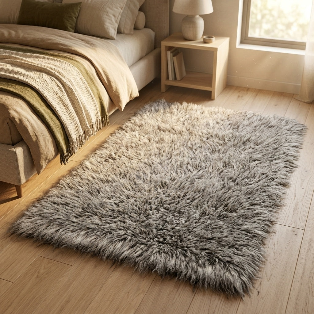 STYLISH 3X5 GRAY-WHITE BLEND FLOKATI RUG💥THICK 3.5