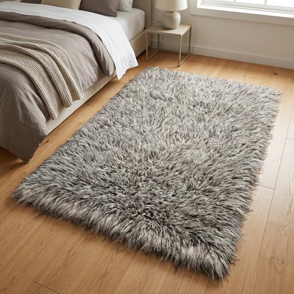 STYLISH 3X5 GRAY-WHITE BLEND FLOKATI RUG💥THICK 3.5