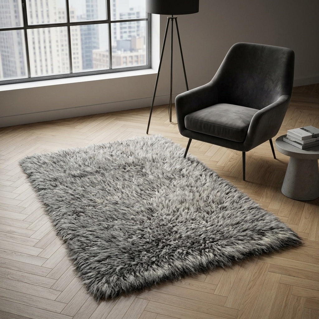 STYLISH 3X5 GRAY-WHITE BLEND FLOKATI RUG💥THICK 3.5