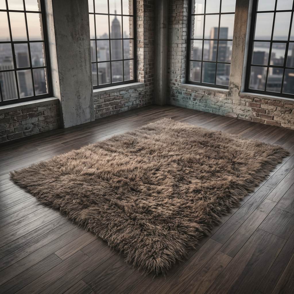 SUPER THICK LIGHT BROWN FLOKATI RUG💥LONG 3.5” PILE💥ORGANIC WOOL