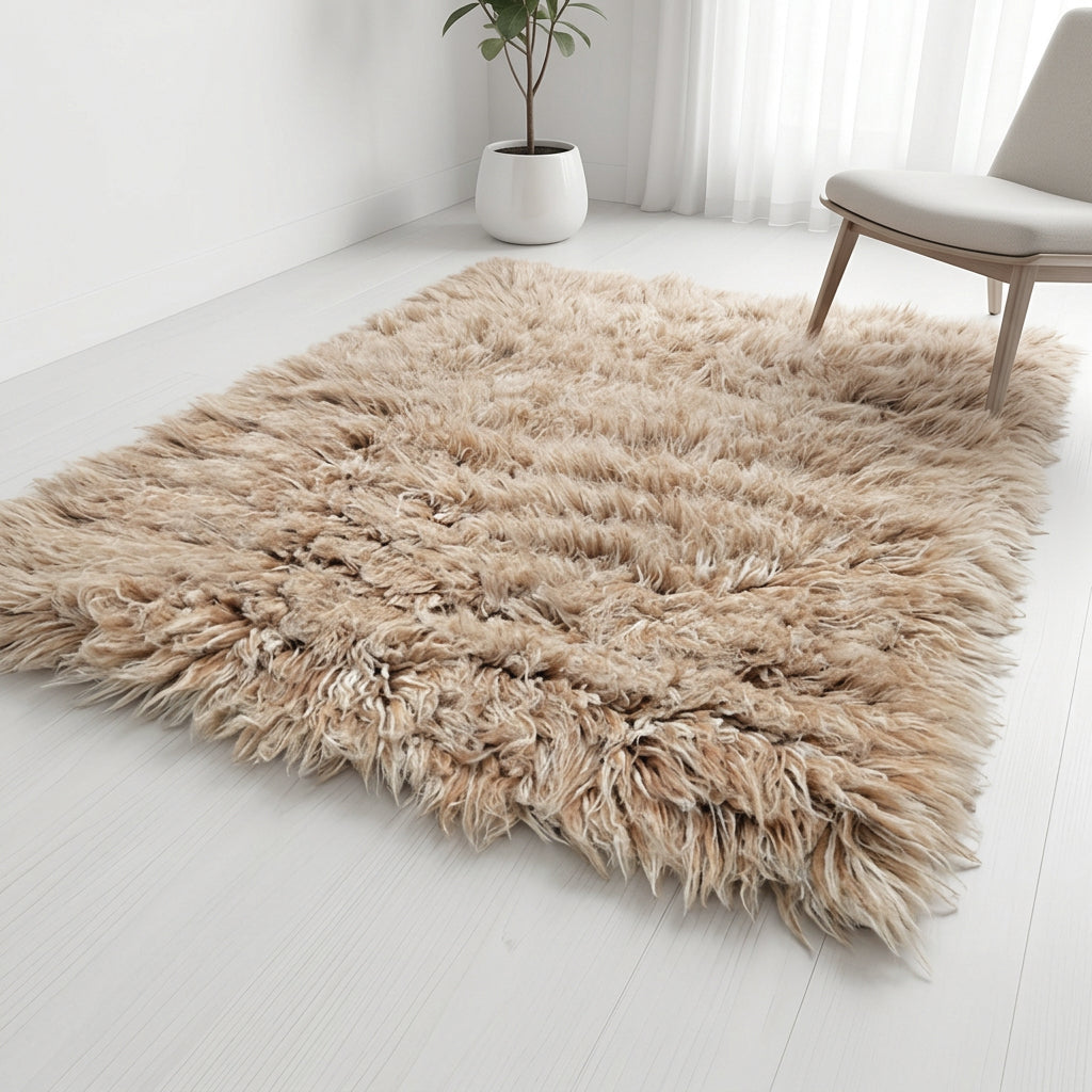 BEAUTIFUL COPPER + WHITE FLOKATI RUG | THICK 3.5