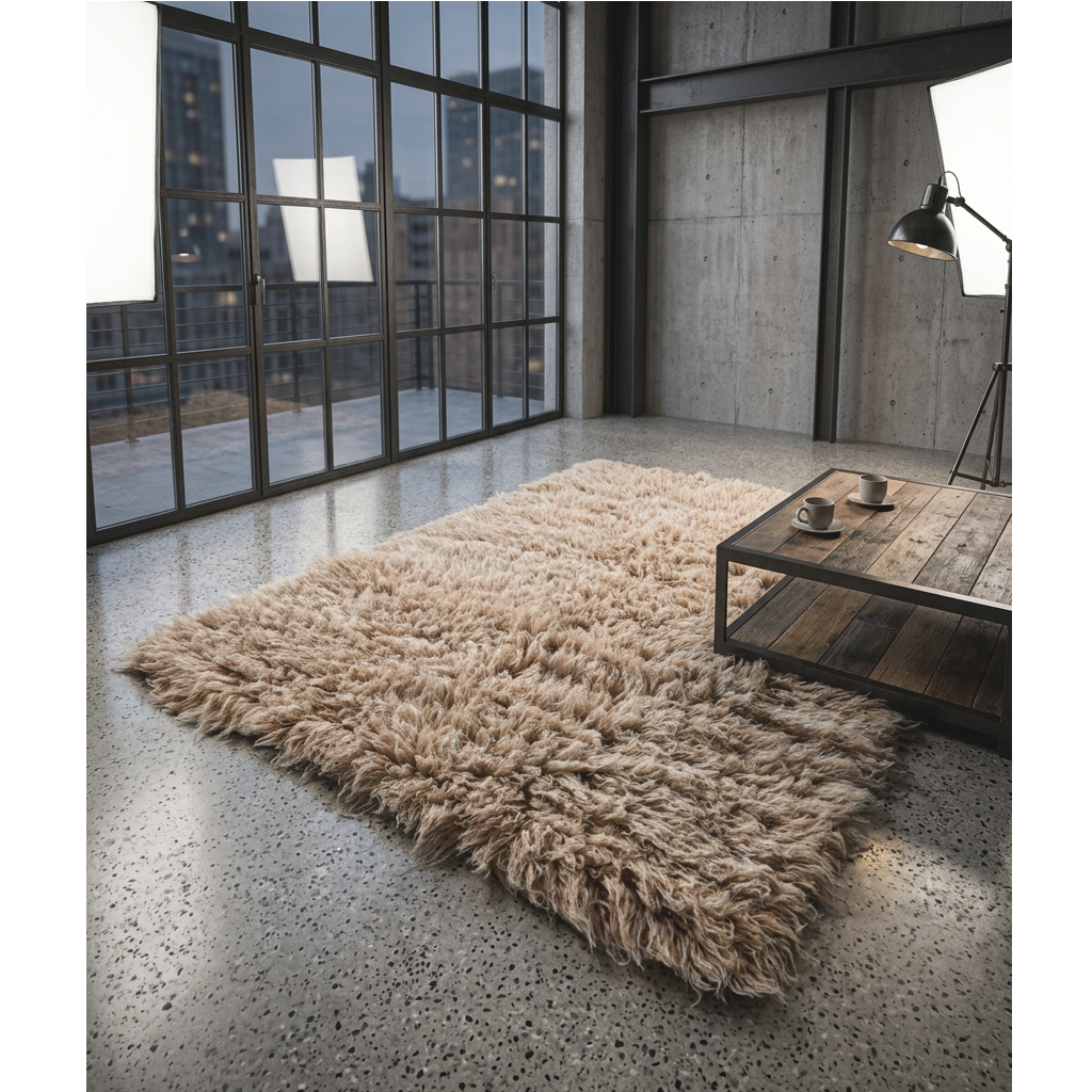 BEAUTIFUL COPPER + WHITE FLOKATI RUG | THICK 3.5