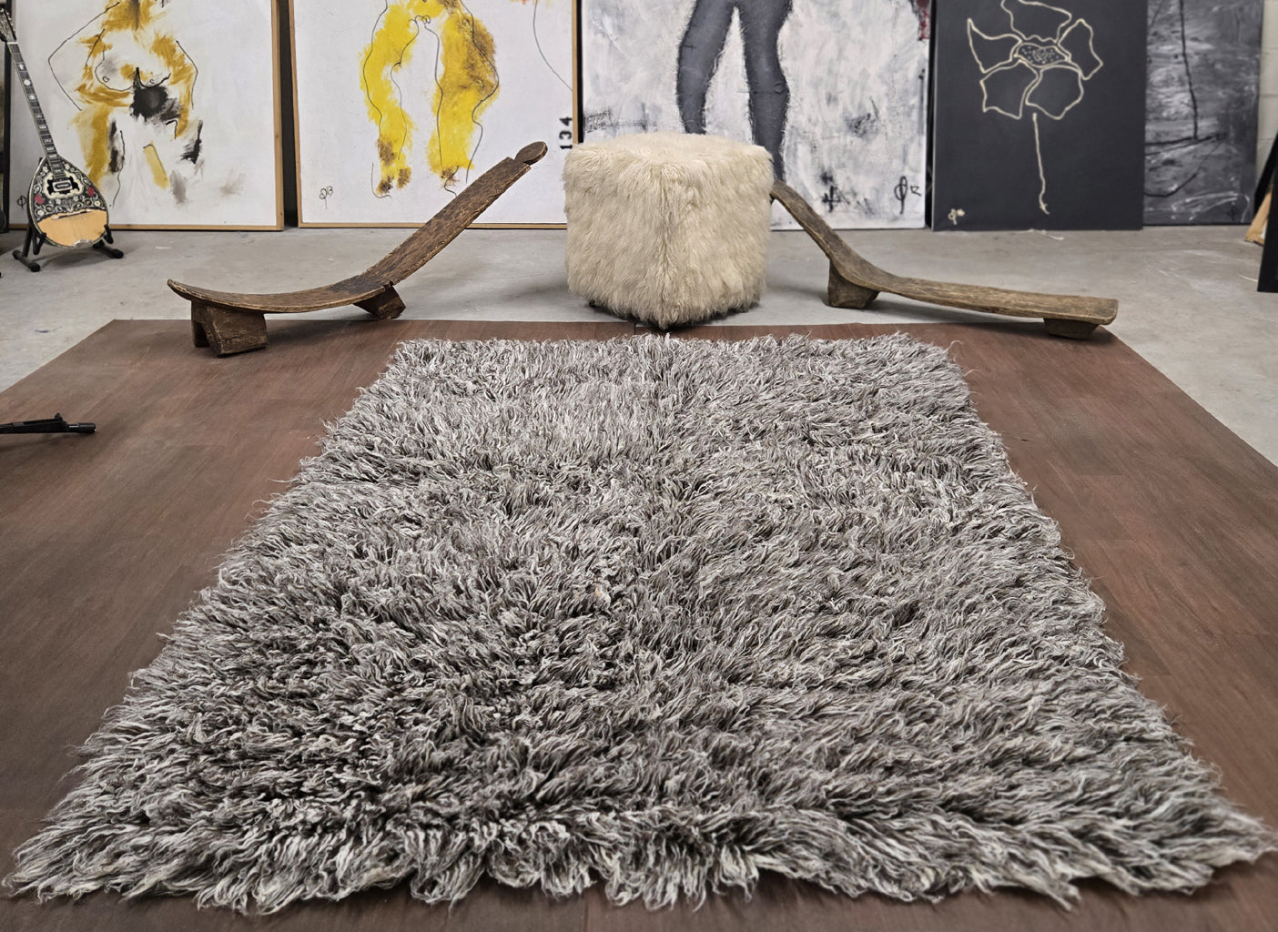 STYLISH 5x7 GRAY AND WHITE BLEND FLOKATI RUG | THICK 3.5